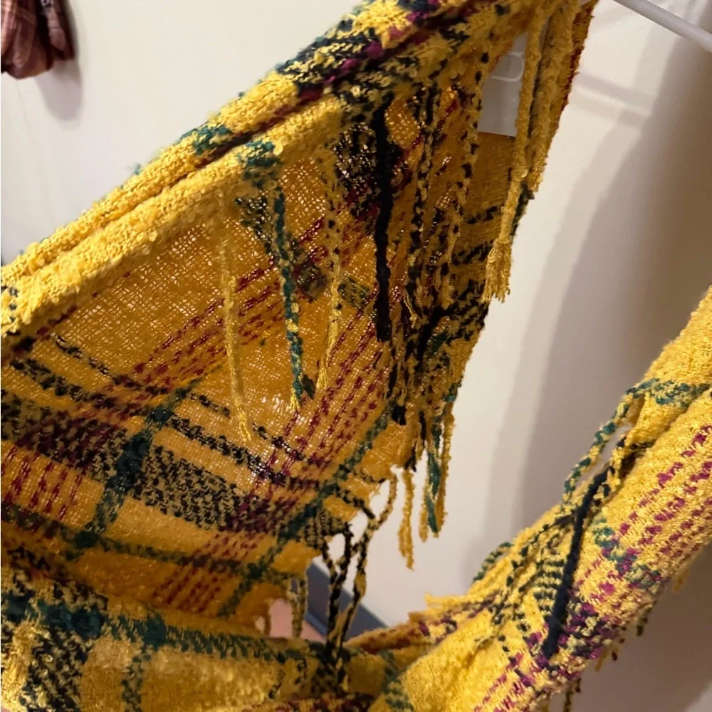 Yellow Plaid Fringed Scarf